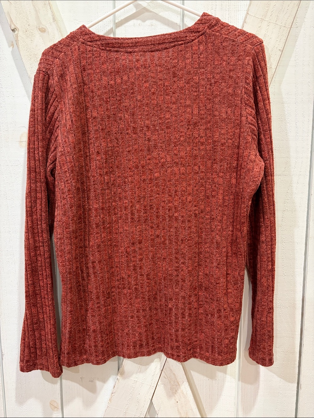 Women's Ribbed Henley Sweater - Rust - Picture 2 of 3
